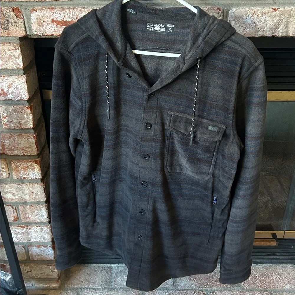 Billabong striped Fleece Button Down Hoodie Lightweight Shirt Jacket Mens size M